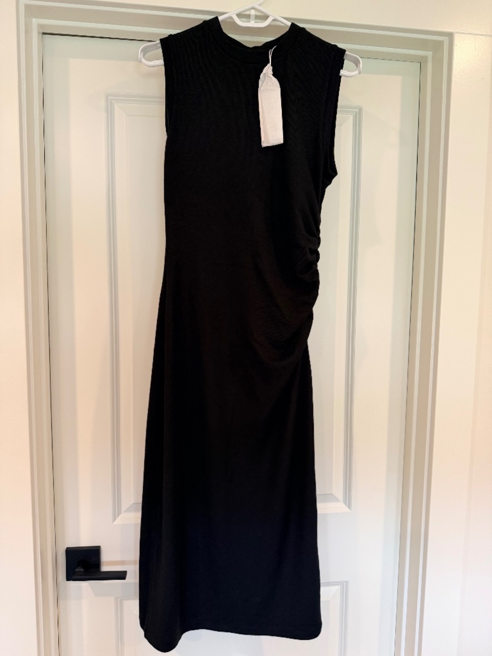 NWT Vince Black Side-Ruched Sleeveless Midi Dress — Size Small
